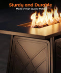 Close-up of Propane Fire Pit Table For Outdoor Living 42 Inch Large Black Fire Pit Table With Ample Surface For Drinks And Snacks
