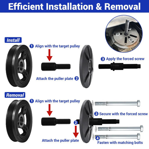 Installation steps of 59 Piece Harmonic Balancer Puller And Installer Kit For Crankshaft Pulleys And Steering Wheels Flywheel Remover