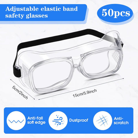 50 Pairs Safety Goggles Anti Fog Anti Scratch Eye Protection Clear Lens with Elastic Band for Science and Construction