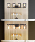 Farmhouse Style Four Light Vanity Fixture With Black And Antique Brass Metal Cage For Bathroom Vintage Rustic Wall Sconces Mid Century Look 33.85 Inch Long over modern bathtub