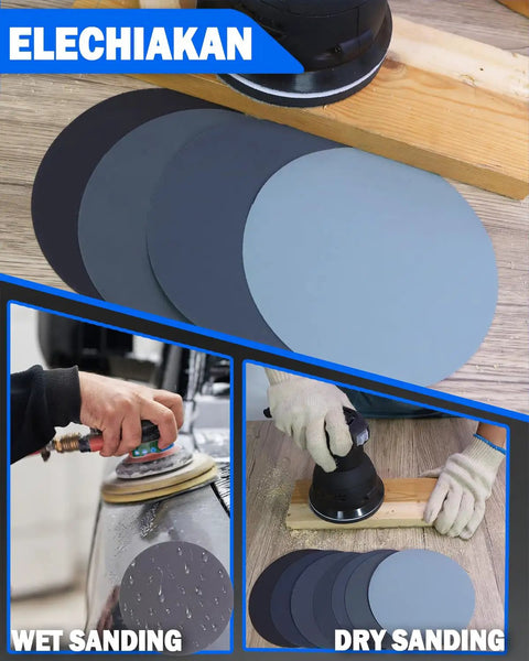 6 Inch Wet And Dry Sanding Discs Set With Hook And Loop For DA Random Orbital Sander shown in wet and dry sanding use