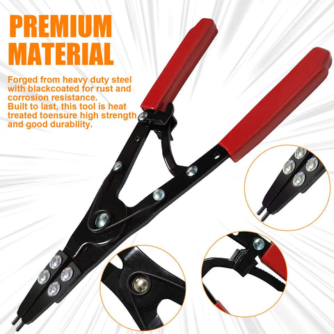 Heavy Duty 10 Inch Spindle Snap Ring Pliers Set With Ratchet Lock For Internal And External Circlips Quick Install And Removal Tool Kit For Ford And General Auto Repair 2025 Upgraded Model Built Tough with red handles and black steel body.