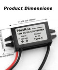 Waterproof 12V and 24V to 5V DC Converter With USB C Output 3A Max, dimensions and wiring details shown on label