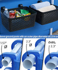 Two Pack XL Poolside Storage Baskets For Above Ground Pools Blue Easy Access Organizer Keeps Toys Goggles Drinks Neat And Within Reach Universal Fit For Most Frame Pools Up To 2.6 Inches Diameter Made In Europe installed on a pool