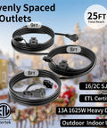 Heavy Duty 25 Ft Outdoor Extension Cord Built Like A Beast With Three Evenly Spaced Weatherproof Outlets for easy holiday lighting.