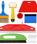 Wallpaper Smoothing Tools Kit With Squeegee Smoother Seam Roller And Brush Pro Grade For Peel And Stick Hanging Contact Paper Vinyl Application And Wall Tile Installation, showing full toolset.