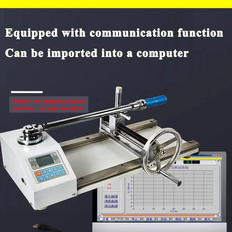 Pro Grade Digital Torque Wrench Calibrator Benchtop Tester With 200.00 And 0.01 Nm Precision, 2000 Hz, Built For Testing Preset Torque Wrenches, Torsion Screwdrivers, And Tightening Force Instruments, White Finish. Benchtop torque tester with digital display and connected wrench