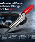 Heavy Duty Plunger Tool For #6 Barrel Fastener 0.158 Inch Inner Diameter Water Utility with red non-slip handle.