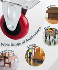 3 Inch Fixed Plate Caster Wheels Set Heavy Duty Rubber Casters 640 Lb Load Capacity Non Marring And Smooth Rolling For Furniture Carts Dollies And Workbenches Four Pack Ideal For Workshop Mobility And Easy Installation shown with applications on cabinets, carts, and workbenches.