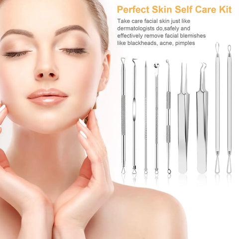 9-In-1 Pimple Popper Kit With 16 Precision Heads and 2 Tweezers for Zit Removal, Blackhead Remover Tools Set, 304 Stainless Steel