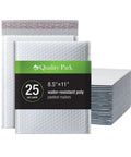 8.25 x 11 White Poly Bubble Mailers With Water Resistant Exterior, Cushioned Padding, Redi Strip Peel Off Closure, 25 Pack
