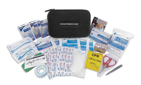 Porsche Car First Aid Kit With Hard Ballistic Nylon Case, OEM Quality Medical Supplies, Glove Box Friendly Fit For Most Porsches