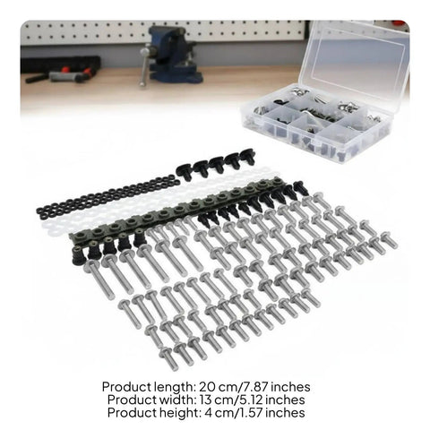 Universal Fit Motorcycle Fairing Bolt Kit With Fasteners Clip Set For Sportbikes, Stainless Steel 304, Rust Resistant, Clean Finish Bodywork Hardware, Includes Screws And Clips For Easy Installation, 195-piece set with storage box