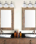 Three Light LED Vanity Light With Adjustable Wall Sconce In White Nickel Finish Above Bathroom Mirror with Bohemian Look