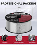 Flux Core Welding Wire.035 E71T-GS MIG Wire 2 Lb spool shown with professional packaging dimensions.