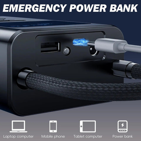 Plug And Play 150 Psi Tire Inflator Fast Fill Air Compressor Digital Gauge Auto Shut Off Pocket Power Tool For Rides Smooth Cruise No Sweat Daily Driver Gear, compact emergency power bank with USB port.