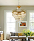 Modern Crystal Chandelier Round Gold Pendant Light Fixture For Living Room Dining Room Foyer And Bedroom, Luxury K9 Crystal Pendant Lighting With Antique Gold Finish, Glam Home Illumination