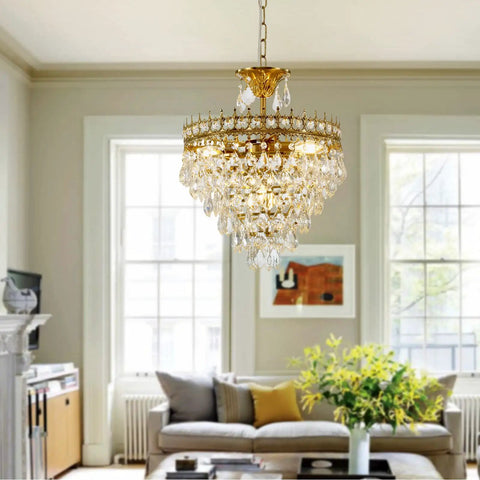 Modern Crystal Chandelier Round Gold Pendant Light Fixture For Living Room Dining Room Foyer And Bedroom, Luxury K9 Crystal Pendant Lighting With Antique Gold Finish, Glam Home Illumination