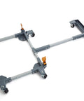 Heavy Duty Mobile Base And Table Saw Extension Combo with swivel casters and adjustable height, shown from an angled view.