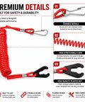 Boat Engine Safety Kill Switch Lanyard Cord For Yamaha Johnson Tohatsu Honda Outboard Ignition Lanyard Emergency Kill Cord With Durable PU Rope And ABS Clips Easy Handle Heavy Duty Marine Safety Accessory with red cord and detailed premium features