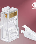 RJ45 Cat6 Pass Through Connectors and Strain Relief Boots Pack of 100 EZ to Crimp Modular Plugs for Solid or Stranded UTP Network Cable
