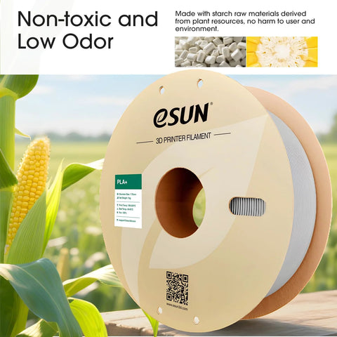 PLA Plus 1.75mm 1kg Bone White Filament For 3D Printers High Precision spool in cornfield setting.