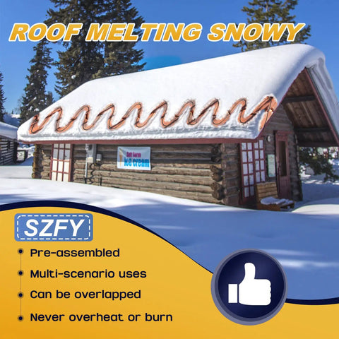 Heavy Duty Water Pipe Heat Tape for Freeze Protection, Roof and Gutter Deicing Cable on snow-covered cabin roof