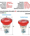 Heavy Duty 16mm Latching Emergency Stop Push Button Switch With 32mm Head In Stainless Steel 304, Wired Socket, 1NO 1NC, Aluminum Alloy Stop Cap, Ideal For 120V 12V And 5V To 220V Systems, red