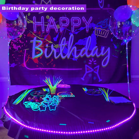 Birthday party setup with 6.6ft Black Light LED Strip With 120 LEDs USB Powered 5V 1.5m Cable Flexible Non Waterproof UV Light Kit