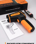 Infrared Thermometer Gun With Adjustable Emissivity And Long Meat Probe displayed with packaging and manual.