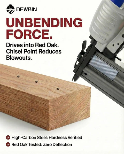 Jam Free Smooth Ride For Cordless Nailers 16 Gauge Finish Nails Two Inch Galvanized Straight Head 1000 Count Pack used on red oak wood.