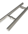 Double Sided Ladder Style Push Pull Door Handle 16 Inch Brushed Stainless Steel Finish Fits Steel Aluminum And Glass Doors Interior And Exterior Use Modern Contemporary Door Pulls Slick Grips, angled view