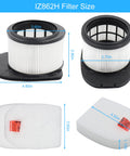 Six Pack Replacement Filter Kit For IZ862H Stratos Cordless Vacuum And IZ Series Models Including 2 foam, 2 felt filters, and sizes.