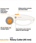 45mm Rotary Fabric Cutter With Ergonomic Loop Grip For Easy Precise Cuts, Heavy Duty Premium Steel Blade For Sewing, Quilting, And Arts