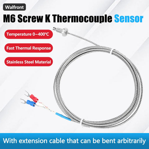 K Type Thermocouple Temperature Sensor With M6 Screw Fine Thread, 0-400C Range, 2M Wire, Plug And Play Probe For Controllers