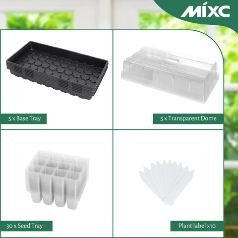 Five Pack 1020 Seed Starter Trays With 3 Point 6 Inch Humidity Dome Germination Kit Mini Greenhouse components overview