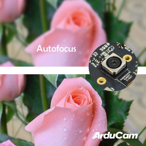 16MP Autofocus USB Camera with Built-In Microphone for PC and Laptop overlay on rose, showing 4K IMX298 sensor module.