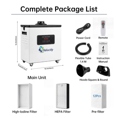 Pro Grade Heavy Duty Solder Fume Extractor With LED Display Control 200W Air Scrubber package including filters, cable, remote