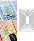 7 Piece Rectangle Frame Die Cut Set With Stitched Nesting Frames for DIY Scrapbooking, Card Making, and Gift Tags projects shown.