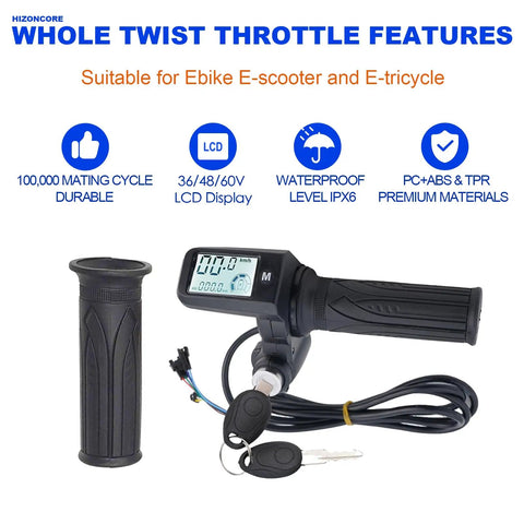 Full Twist Throttle Upgrade For 36V 48V 60V E Bikes And Scooters With 3 Speed Adjustments Real Time LCD Voltage Display Key Switch 8 Pin Plug And Play Grip For E Bike And Motorcycle