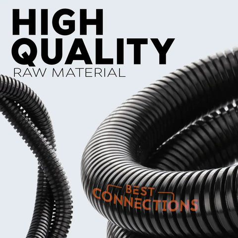 Close-up of Three Pack Black Pro Grade Split Wire Loom Kit Convoluted Tubing One Quarter Inch Three Eighths Inch One Half Inch Twenty Feet Each