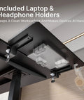 Heavy Duty Desk Extender Tray With Secure Laptop Holder And Generous Extra Surface Solid Keyboard Shelf That Seriously Levels Up Your Home Office Flex In Sleek Black, featuring integrated laptop and headphone holders.