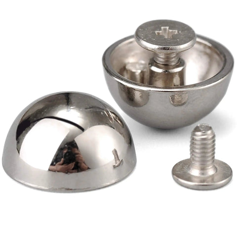 Top Shelf 20 Sets Heavy Duty Silver 15X8MM Dome Spikes And Screw Back Leather Studs With Installation Tool showing silver dome spike and screw.