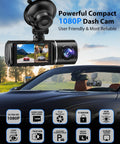 No Fuss Triple Channel Dash Cam System With Front Cabin And Rear View Cameras 1080P Car Camera Pack With 32GB Card Included