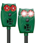 2 Pack Solar Ultrasonic Animal Deterrent With Motion Sensor And LED Lights Waterproof Outdoor Yard Garden Repeller, green stake-mounted units
