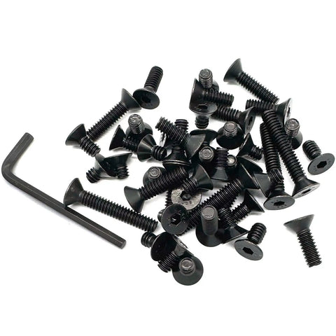 45 Piece 1/4 20 Countersunk Head Socket Cap Screw Assortment Kit With Allen Keys Black Grade 10.9 Carbon Steel on white background