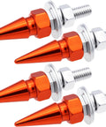 Spike License Plate Screw Fasteners Kit for Cars, Trucks and Bikes, decorative anti-theft stainless steel and aluminum bolts, orange