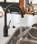 Mediterranean Bronze Single Handle Kitchen Faucet With Side Sprayer One Hand Operation Easy Install for 1 or 3 Hole Sinks