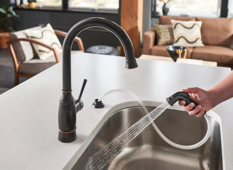 Mediterranean Bronze Single Handle Kitchen Faucet With Side Sprayer One Hand Operation Easy Install for 1 or 3 Hole Sinks