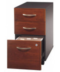 Series C 3 Drawer Mobile File Cabinet In Hansen Cherry For Home Office Organization And Commercial Workspaces, Rolling File Cabinet With Locking Drawers And Easy Assembly, showing open bottom drawer with files.